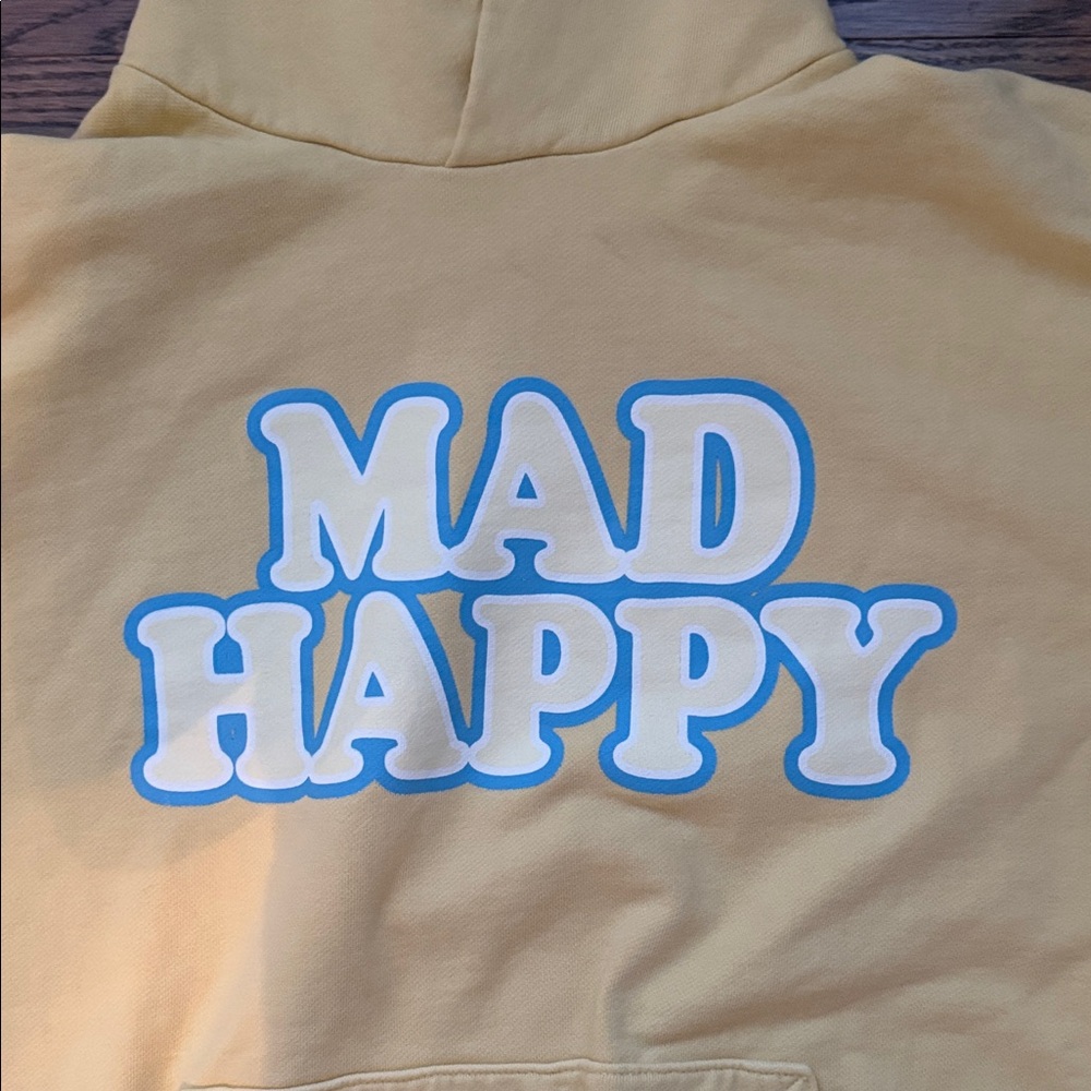 Madhappy Light Yellow Hoodie with Blue Print - Picture 2 of 3